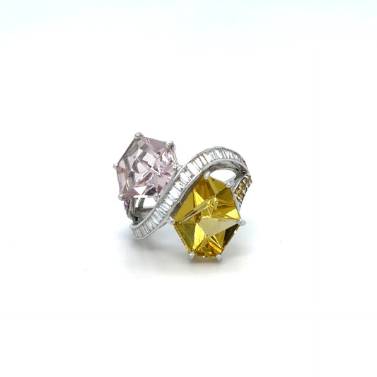 18kt White Gold .16 Sapphire, .35ct Diamond, 2.65ct Kunzite, & 3.40ct Heliodorite Ring