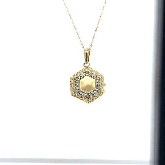 10kt Yellow Gold .10ctw Diamond Hexagon Locket with Chain