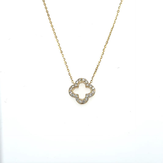 14kt Yellow Gold .14ctw Diamond Clover Pendant with Chain