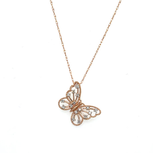10kt Rose Gold Diamond Butterfly Pendant with Chain