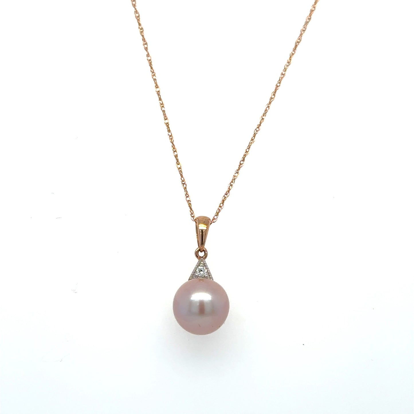 10kt Rose Gold Diamond & Rose Overtone Pearl Pendant with Chain