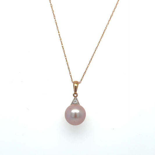 10kt Rose Gold Diamond & Rose Overtone Pearl Pendant with Chain