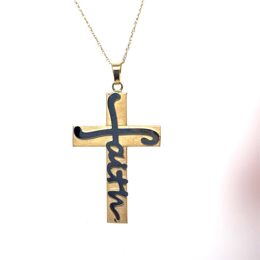 14kt White & Yellow Gold "Faith" Cross Pendant with Chain