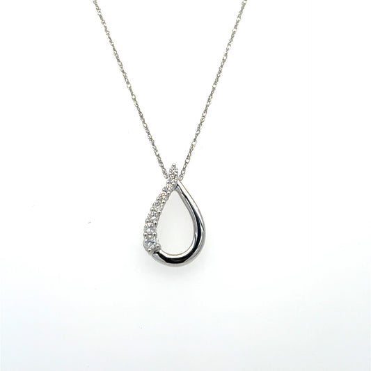 10kt White Gold .15ctw Diamond Teardrop Pendant with Chain