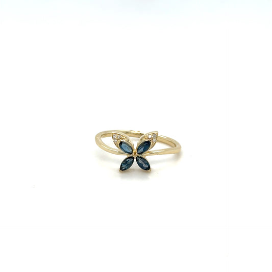 10kt Yellow Gold .02ctw Diamond & .35ctw London Blue Topaz Butterfly Ring