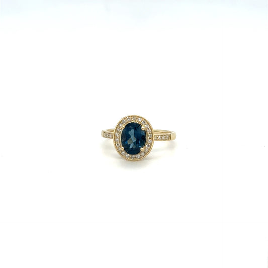 10kt Yellow Gold .20ctw Diamond & London Blue Topaz Ring