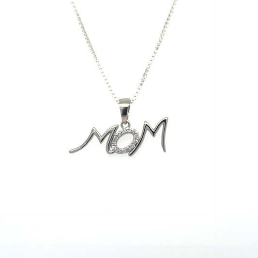 Sterling Silver "Mom" Cubic Zirconia Pendant