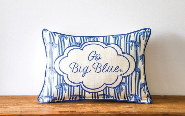 Go Big Blue Bow Pattern and Piping Lumbar Pillow