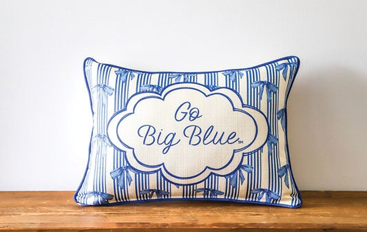 Go Big Blue Bow Pattern and Piping Lumbar Pillow