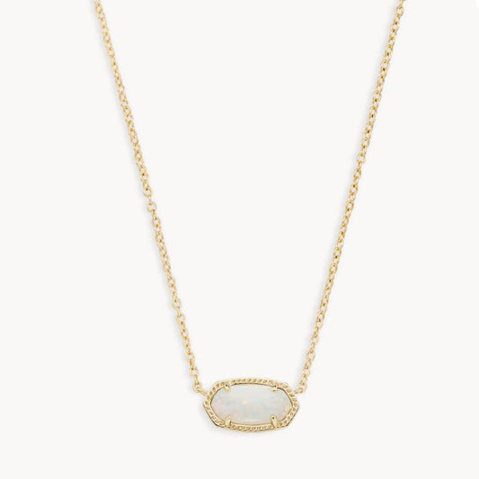Kendra Scott - Elisa Gold Short Pendant Necklace White Kyocera Opal