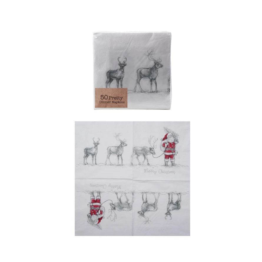 6 1/2" Square Paper Napkins with Santa Leading Reindeer