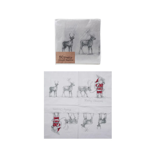 6 1/2" Square Paper Napkins with Santa Leading Reindeer